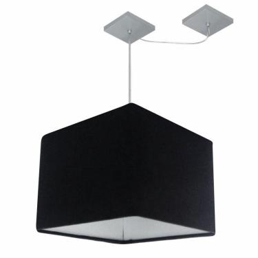 Imagem de Lustre Pendente Quadrado Com Desvio De Centro Vivare Md-4269 Cúpula Em Tecido 40x40cm - Bivolt Preto 127/220v