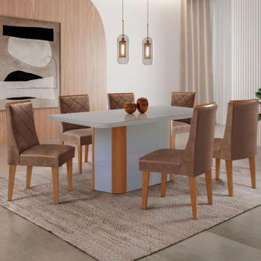 Imagem de Mesa Jantar Isadora 180cm 6 Cadeiras Isadora Moderna Mobília Tork/Off White/Naturale