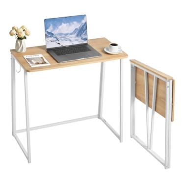 Imagem de VEVOR Mesa dobrável, mesa dobrável de 80 cm para espaços pequenos com ganchos de armazenamento, mesa de computador que economiza espaço, estação de trabalho de escrita para escritório em casa, fácil