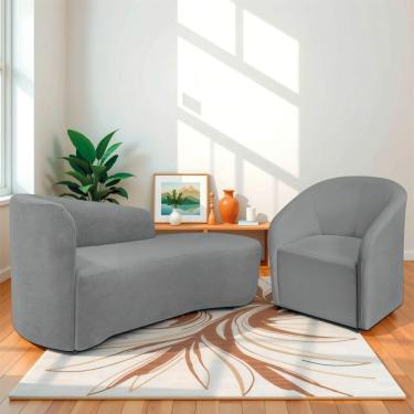Imagem de Kit Sofá Curvo França 160cm Ld. E Poltrona Luiza Max Conforto, Elegância E Design Moderno Bouclé Cinza