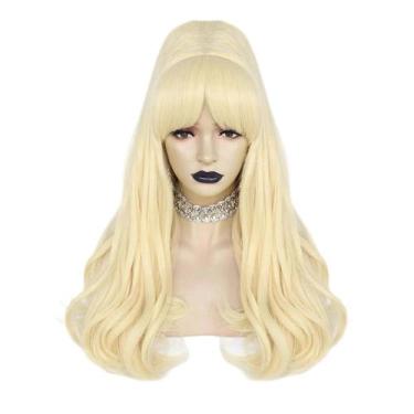 Imagem de Peruca loira longa ondulada de 66 cm com franja, coroa de 26 polegadas