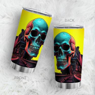 Imagem de Copo Oasisdream de aço inoxidável 600ml com estampa de caveira