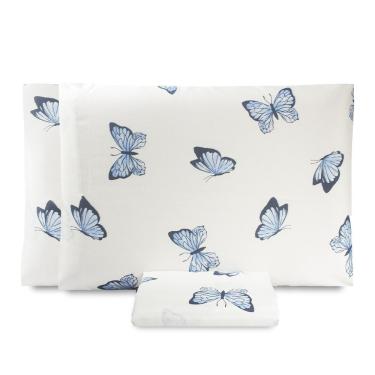 Imagem de Jogo De Lençol Casal Padrão Essencialle 150 Fios 3 Peças - Borboletas Azuis