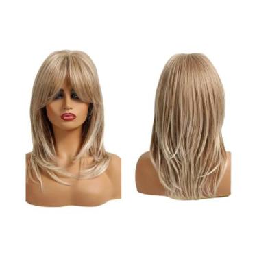 Imagem de Peruca Sintética Loira De Comprimento Médio E Liso Com Franja Para Mul