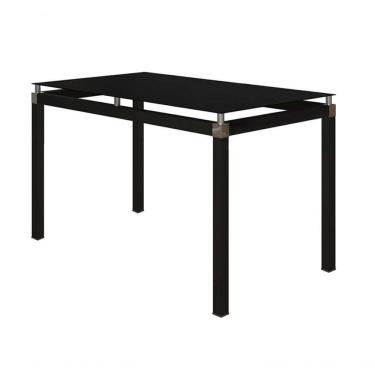Imagem de Mesa de Jantar Malva 4 Lugares Retangular Vidro Temperado 107CM Preto Moderno Aço Carbono