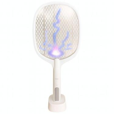 Imagem de Raquete Elétrica Mata Insetos Recarregável Com Base E Luz Led - Atrai Mosquitos à Noite
