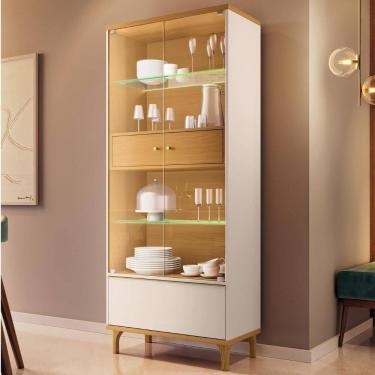Imagem de Cristaleira Portas De Vidro Com Led 76cm Delux Off/cinamomo H01 - Mpozenato