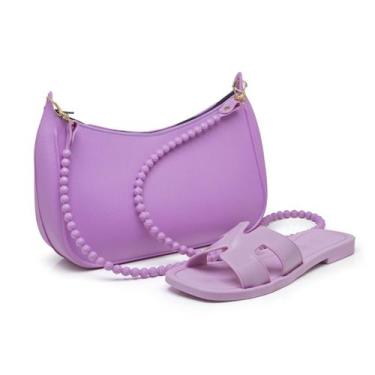 Imagem de Kit Bolsa Baguete Tiracolo Feminina + Chinelo Slide Flat Conjunto Fash