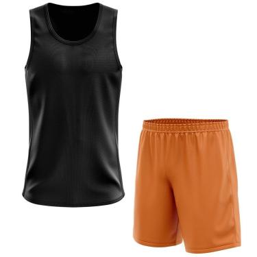 Imagem de Kit Calção Short Futebol Basquete Laranja + Regata Masculina Lisa Básica Dry-Masculino
