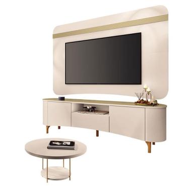 Imagem de Rack Bancada Elara E Painel Armony Off White Champanhe Com Mesa De Centro Sky Off White - Hb Móveis