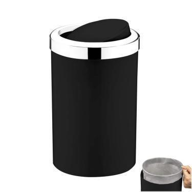Imagem de Lixeira 8 Litros  Preta Com Tampa Cromada Aro Interno Cozinha Banheiro - 1220PTC Future