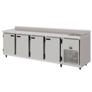 Imagem de Balcão Refrigerado De Inox 2,5 mts 4 Portas Com Pia Direito 145KBSP250DP Kofisa