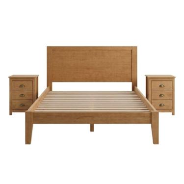 Imagem de Cama Casal 2 Mesas de Cabeceira Madeira 3 Gavetas Taeda Festra