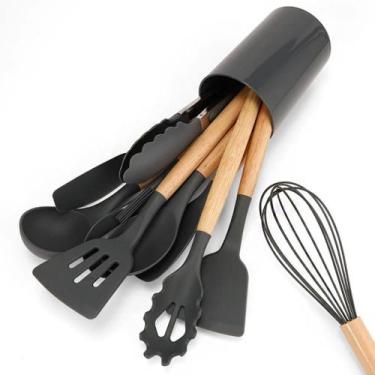 Imagem de Kit Colheres Silicones 12 Peças Copo Colher Espátula Concha Suporte Co