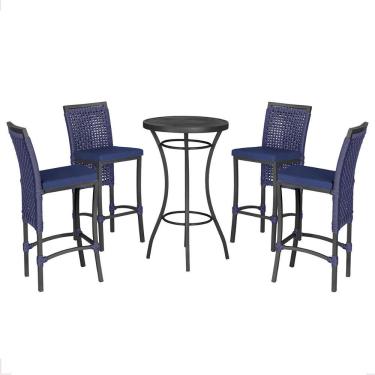 Imagem de Mesa Bistro E 4 Banquetas Roma Preta Corda Náutica 10 Azul