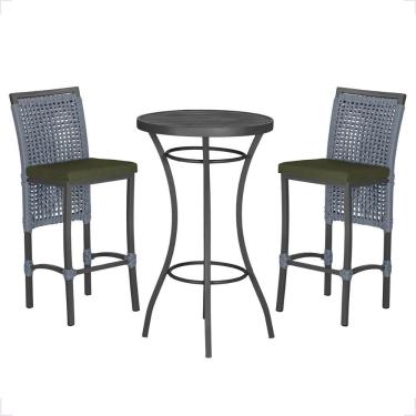 Imagem de Mesa Bistro E 2 Banquetas Roma Preta Corda Náutica 13 Trama Prata