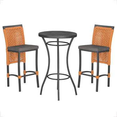Imagem de Mesa Bistro E 2 Banquetas Roma Preta Corda Náutica 11 Terra Cota
