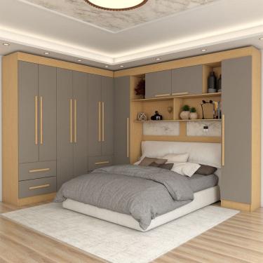 Imagem de Guarda-Roupa Casal Modulado Madrid 10 Portas 4 Gavetas Jequitibá/Granizo - Panorama Móveis