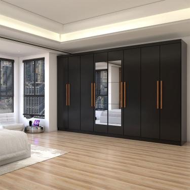 Imagem de Guarda-Roupa Casal Odisseia 8 Portas 4 Gavetas com Espelho Preto - Panorama Móveis