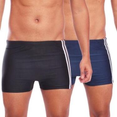 Imagem de Kit 2 Sungas Boxer Masculina Com Friso Moda Praia Verão Preto-Masculino