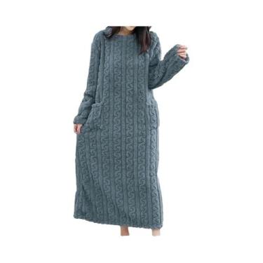 Imagem de Camisola De Veludo Coral Para Mulheres, Pijamas Quentes, Roupão Longo 