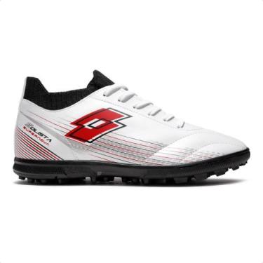 Imagem de Chuteira Society Lotto Solista Supernova Masculina, 41, Branco, Vermel