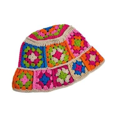 Imagem de Chapéu Bucket Feminino De Crochê Artesanal Com Flores Para Outono/Inve