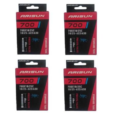 Imagem de 4x câmara de ar 700 x 18/25 bike Arisun bico fino 60 mm, Preto