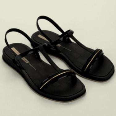 Imagem de Sandália Rasteira Femininas Ipanema Glow, Preto, Preto, Dourado, 37