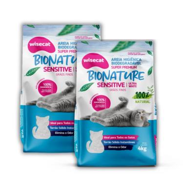 Imagem de Kit 2 Areia Higienica Gatos Biodegradavel Bionature Grãos Finos 4Kg