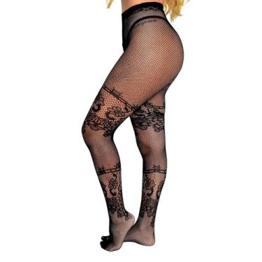 Imagem de Meia Calça Arrastão Bordada Sensual Fantasia Transparente Sexy - Zee R