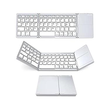 Imagem de Btuty Teclado sem fio BT Mini teclado dobrável portátil Ultra Slim BT teclado com touchpad Compatible with Windows/Android/iOS Silver