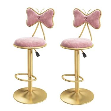 Imagem de Conjunto de 2 Banquetas de Bar Giratórias, Banquetas de Bar com Encosto Borboleta de Altura Ajustável, Pernas de Ouro de Veludo Assento Estofado Redondo para Ilha de Cozinha, Bistrô (Color : Pink)