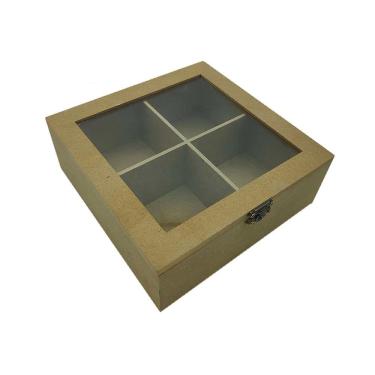 Imagem de Caixa Mdf Le com 4 Divisórias com Tampa Acrílica 18x18x6.5cm