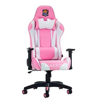 Imagem de MAKKON Cadeira Gamer Moderno Ergonômica Rosa/Branco com Estrutura de Metal para Jogos