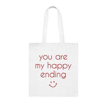 Imagem de You Are My Happy Ending, sacola divertida, bolsa de ombro, bolsas reutilizáveis, cesta de Natal de aniversário, ideia de presente, Branco