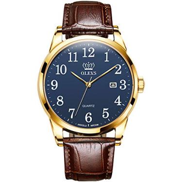 Imagem de OLEVS Relógio masculino analógico de quartzo, casual, à prova d'água, relógio de pulso, Marrom e azul