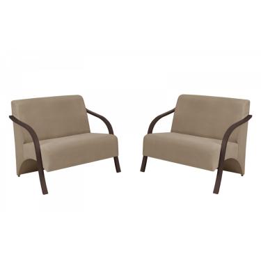 Imagem de Kit 2 Poltronas Namoradeira 2 Lugares Vênus D Salla Suede Braço Madeira