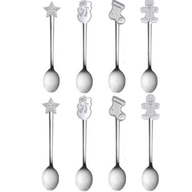 Imagem de Eshylala Pacote com 8 Colheres de Natal Criativas Colher de Aço Inoxidável Colher de Café de Natal Colher de Chá Colher de Sopa, 12,7 cm