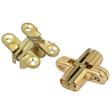 Imagem de 1 par de dobradiças de ouro com dobradiça invisível invisível para mesa dobrável de madeira e armário