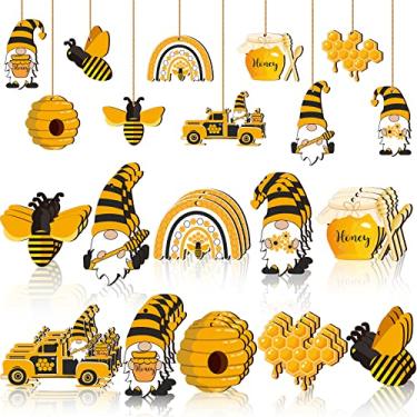Imagem de Pacote com 30 ornamentos de madeira gnomo de abelha amarela gnomo de abelha com chapéu decoração pendurada enfeites de árvore de verão com corda tema de abelha lembrancinhas de festa suprimentos para chá de bebê festa de aniversário (estilo clássico)