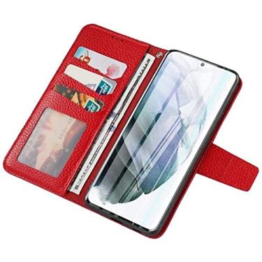 Imagem de DYIZU Capa para Apple iPhone 13 Pro (2021) 6,1 polegadas, carteira de couro livro flip folio suporte capa de telefone fecho magnético com slots de cartão (cor: vermelho)