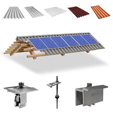 Imagem de Kit Estrutura Suporte Fixador Para 06 Placas Solar Alumínio e Inox Telha Fibro Ondulada em Viga Madeira | Perfil Master