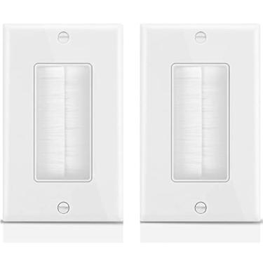 Imagem de Placa de parede de escova única, pacote com 2, placa frontal de um aparelho, cabo de passagem através da tomada de parede para HDTV, HDMI, rede, cabos coaxiais, fios de alto-falante branco