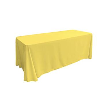 Imagem de LA Linen Toalha de mesa retangular lavável de popelina de poliéster, resistente a manchas e vincos, 90 x 132, toalha de mesa de tecido para jantar, cozinha, festa, férias, 224 x 332 cm, luz amarela