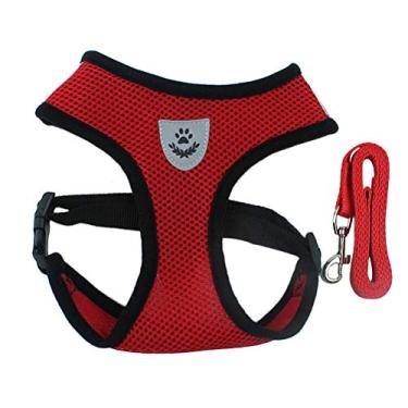 Imagem de Popetpop peitoral ajustável para cães e filhotes de estimação com coleira acolchoada, coleira peitoral peitoral com alça para cães pequenos, médios e grandes (tamanho G, vermelho