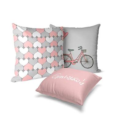 Imagem de kit 3 capas de almofadas rosa e cinza 40x40