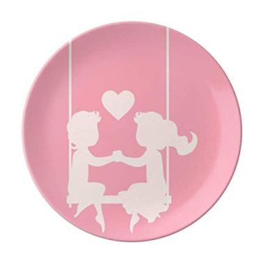 Imagem de Prato de amor rosa para menino e menina Dia dos Namorados Decoração de porcelana Salver Prato de jantar
