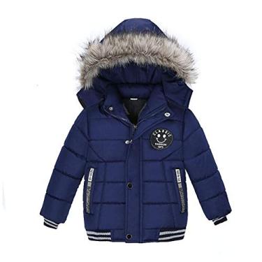 Imagem de Casaco de Inverno com Capuz Infantil Quente Jaqueta Casaco para Meninos Meninas Azul 3XL