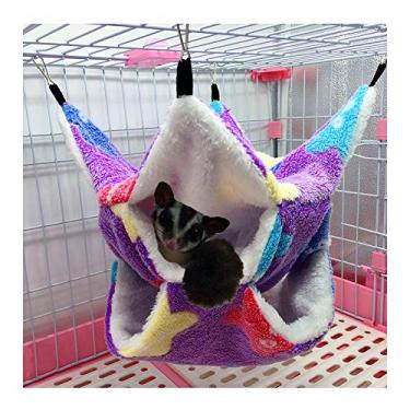 Imagem de Yu-Xiang 3 camadas Hamster Hammock Love Starfish Padrão Pequeno Animal de Algodão Ninho Habitat Gaiola Pendurar Esquilo Saco de dormir para Hedgehog Guinéa Porco Totoro Sugar Gliders Bed HouseYu-Xiang
